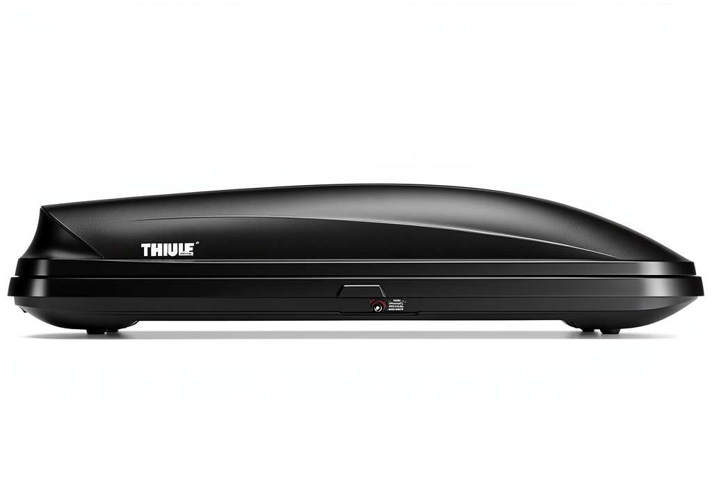 Installing Thule Roof Cargo Box 16 cu ft Hard Shell Black on a wooden garage workbench