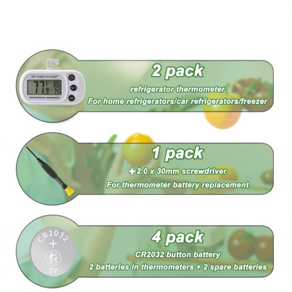 Refrigerator Thermometer Serundo Auto LCD Waterproof Stand 2 Pack-1