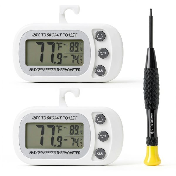 Refrigerator Thermometer Serundo Auto LCD Waterproof Stand 2 Pack-0